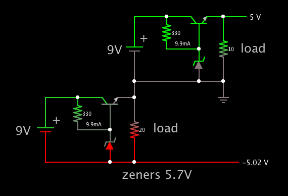 2 quasi-bipolar connected 5v suppies using 2 NPN 2 zeners 2 9V sources.png