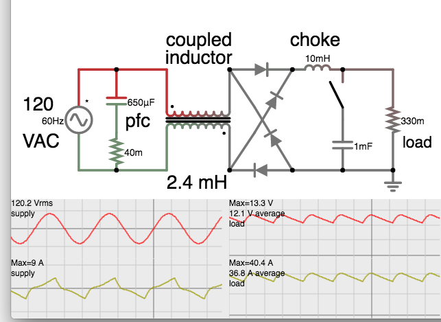 coupled inductor pfc reduce 120VAC diode bridge choke smooth load 12VDC 36A.png