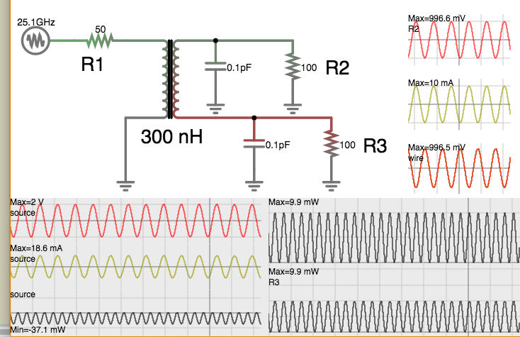 impedance matching n simultaneous signal splitting via xfmr as LC arrangement.png