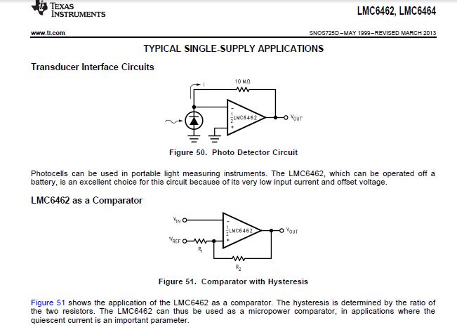 LMC6464 datasheet photo detector and comparator circuits.JPG