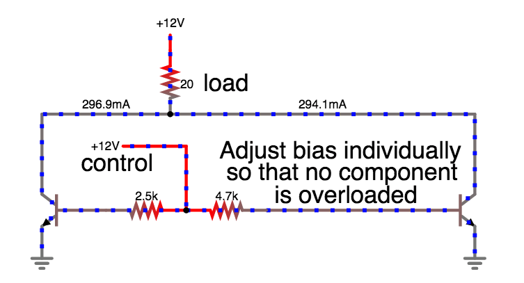 two (mismatched) transistors  share burden by adjusting bias.png