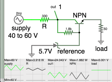 voltage regulator 60v dropping resis NPN zener load 5V 100mA.png