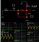 neg -12V pulses drive simple doubler -21VDC 600 ohm load.png