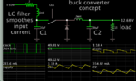 buck conv clk-driv 50V LC smoothing filter 15 ohm load gets 12VDC.png
