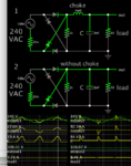 power supply diode bridge choke compare to no choke current spikes.png
