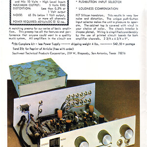 FET Stereo Preamp

FET Stereo Preamp designed by Daniel Meyer and published in Popular Electronics May 1969