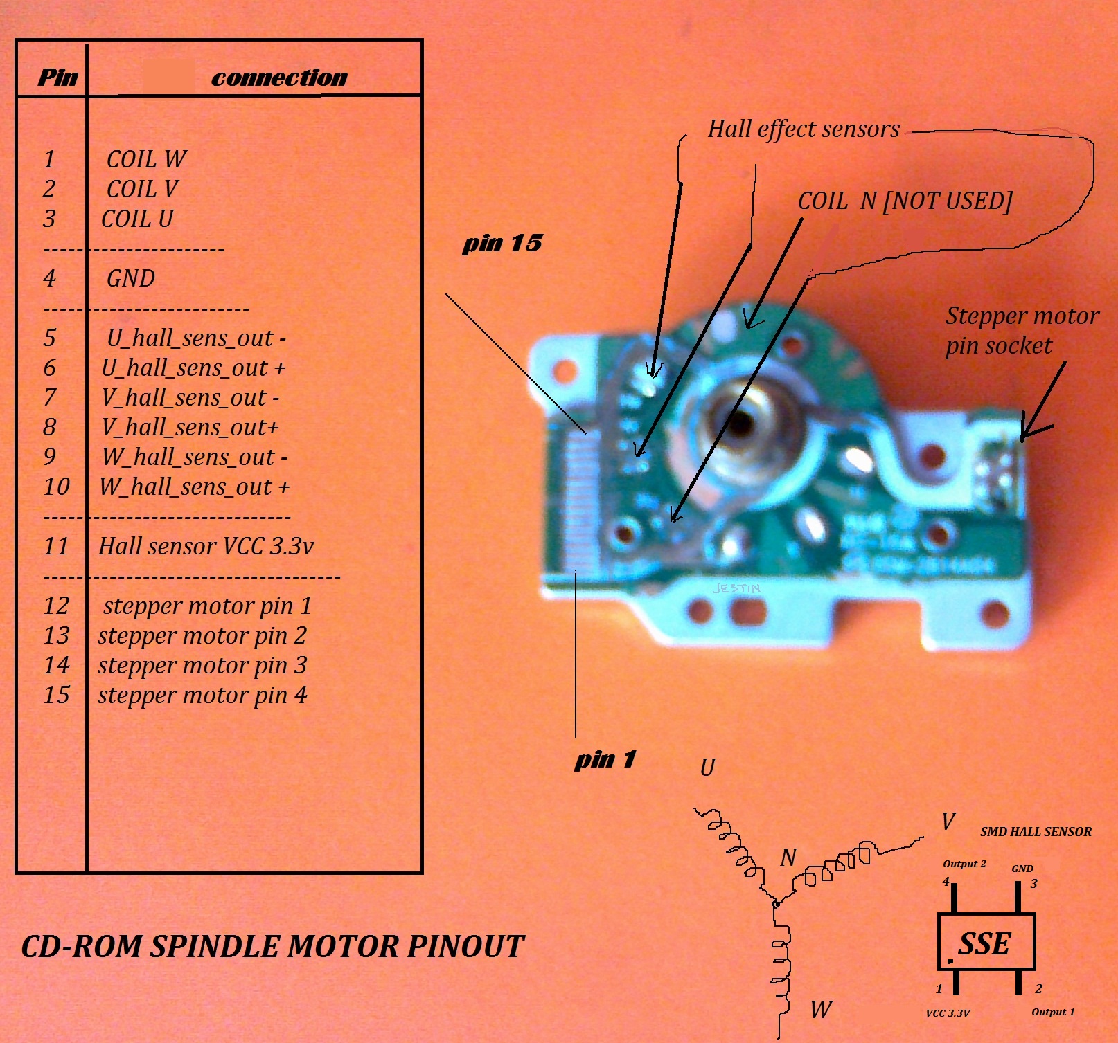 cd rom spindle  Motor Pinout