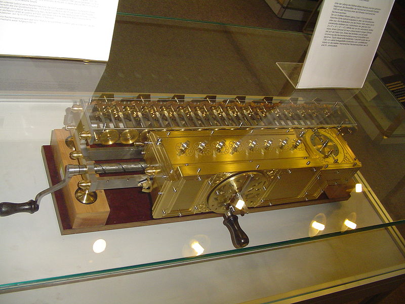 Leibnitzrechenmaschine
The Staffelwalze, or Stepped Reckoner, a digital calculating machine invented by Gottfried Wilhelm Leibniz
 around 1672 and bui