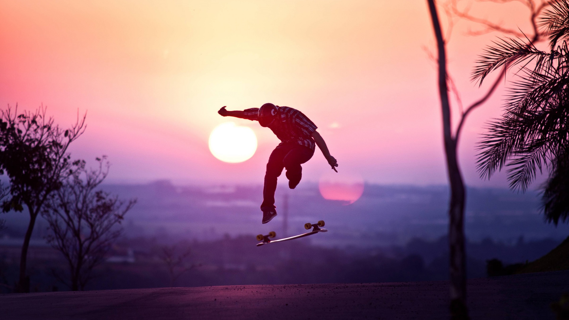 skateboarding longboard sunset 1920x1080