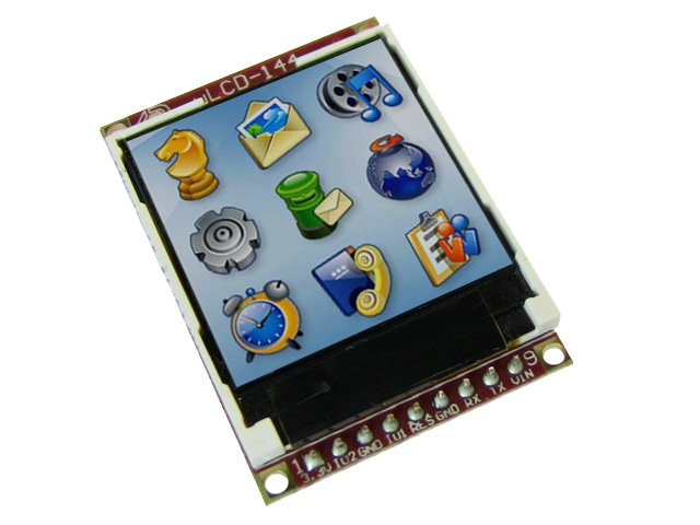 The µLCD-144(GFX) is a compact and cost effective  display module using the latest state of the art LCD (TFT) technology with an embedded GOLDELOX-GFX